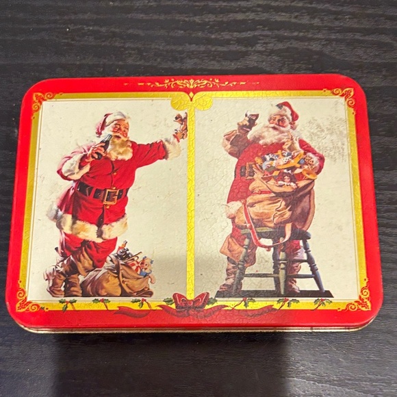 Coca Cola Red and Gold Santa Claus Holiday Tin - Picture 1 of 3